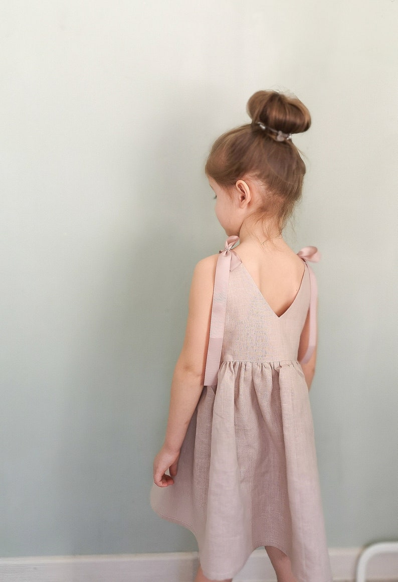 Blush Flower Girl Dress, baby girl sundress, sleeveless sundress, Pastel Colour baby linen dress, Bridesmaid Dress Infinity Dress, 