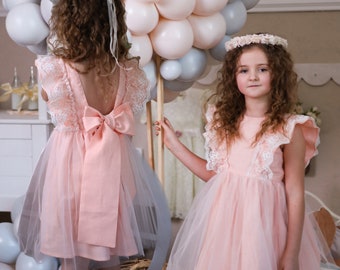 Vestido de niña de las flores, vestido de princesa bebé, vestido de niña de las flores de leche, vestido de niña de las flores boho, vestido de niña de las flores con volantes