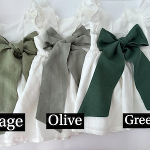 Robe fleurs lait, robe lin lait pour fille, robe de demoiselle d&#39;honneur enfant en bas âge avec noeud vert, robe de demoiselle d&#39;honneur bohème