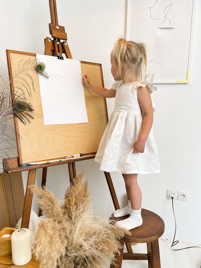 Melkjurk met strik meer kleur strik, melklinnen jurk voor meisje, bruidsmeisje jurk peuter met blozen strik, bloemenmeisje jurk boho afbeelding 2