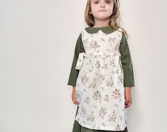 Girl Pinafore 4-5 years ,flowers apron, dress Vintage Pinny, flower girl Pinafore Apron,Easter Dress ,Floral Apron