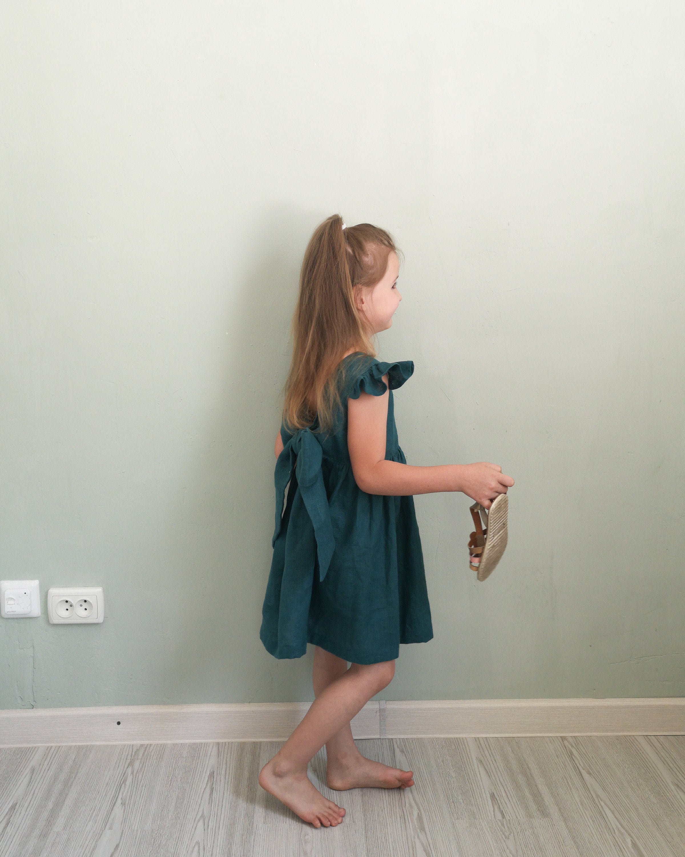 Timeless Affair Dress in Green Multi Tile Linen Blend