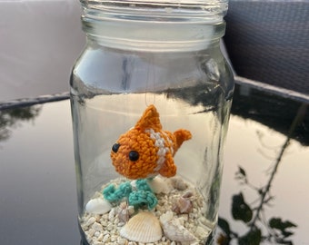Crochet fish in jar | Etsy Gold Fish Bowl Microbead Pillow