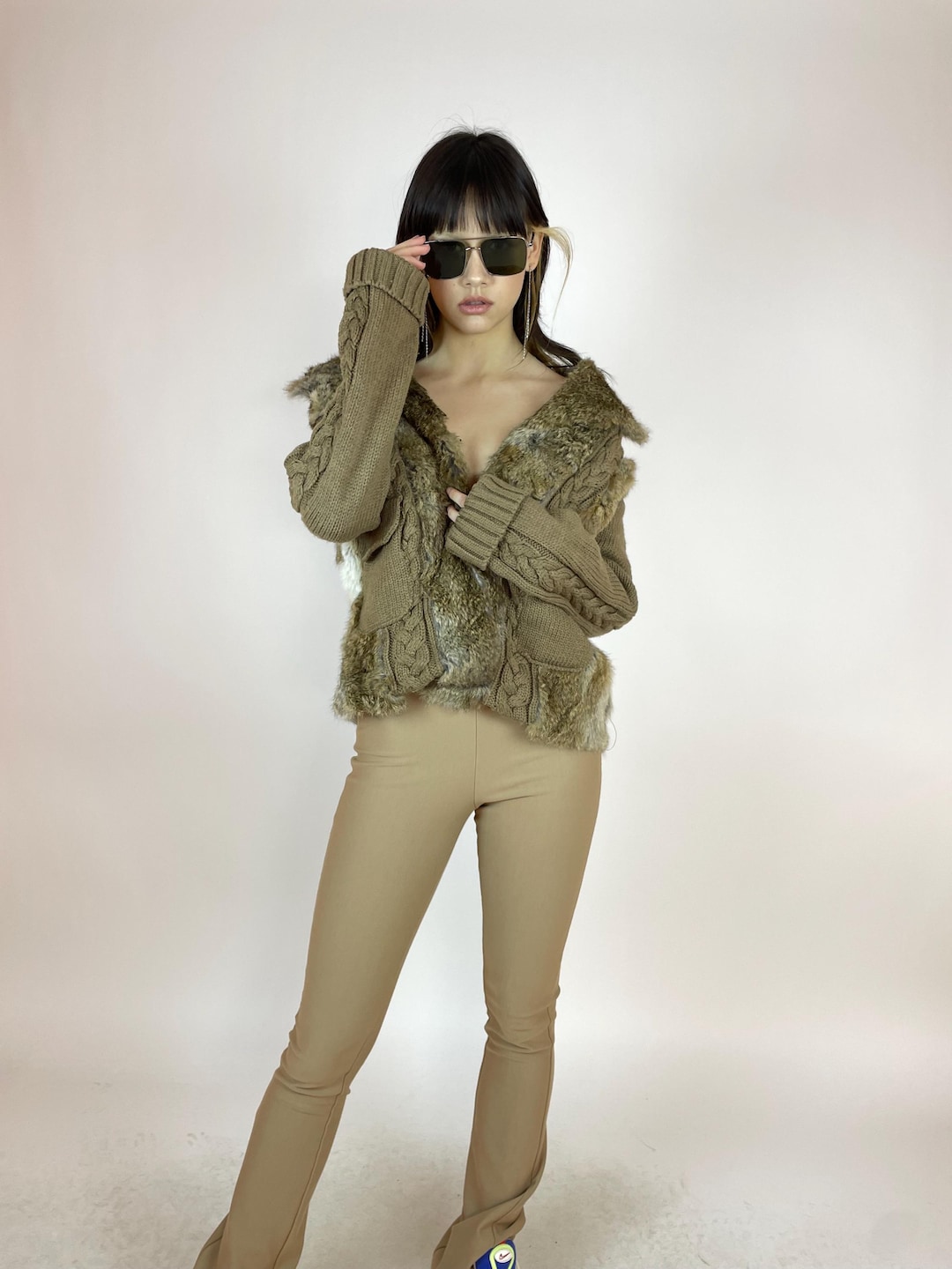 St-martins Scandinavian Design Cardigan With Rabbit Fur Trim Jacket ...