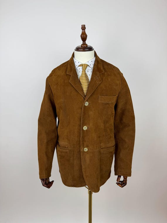 Marlboro Classics Leather Blazer Jacket Vintage Brown Overcoat