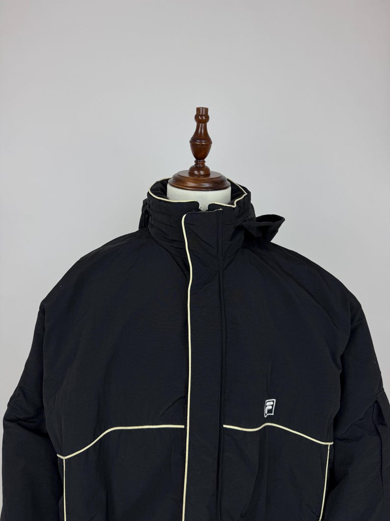 Chaqueta FILA SKI vintage, ropa deportiva oversize, chaqueta de rap negra de invierno, estilo snowboard, talla 2XL imagen 9