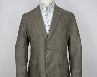 Dielmar Fratelli Ormezzano linen blazer herringbone sports unlined patch pocket jacket Mens size 50 old money made in Italy
