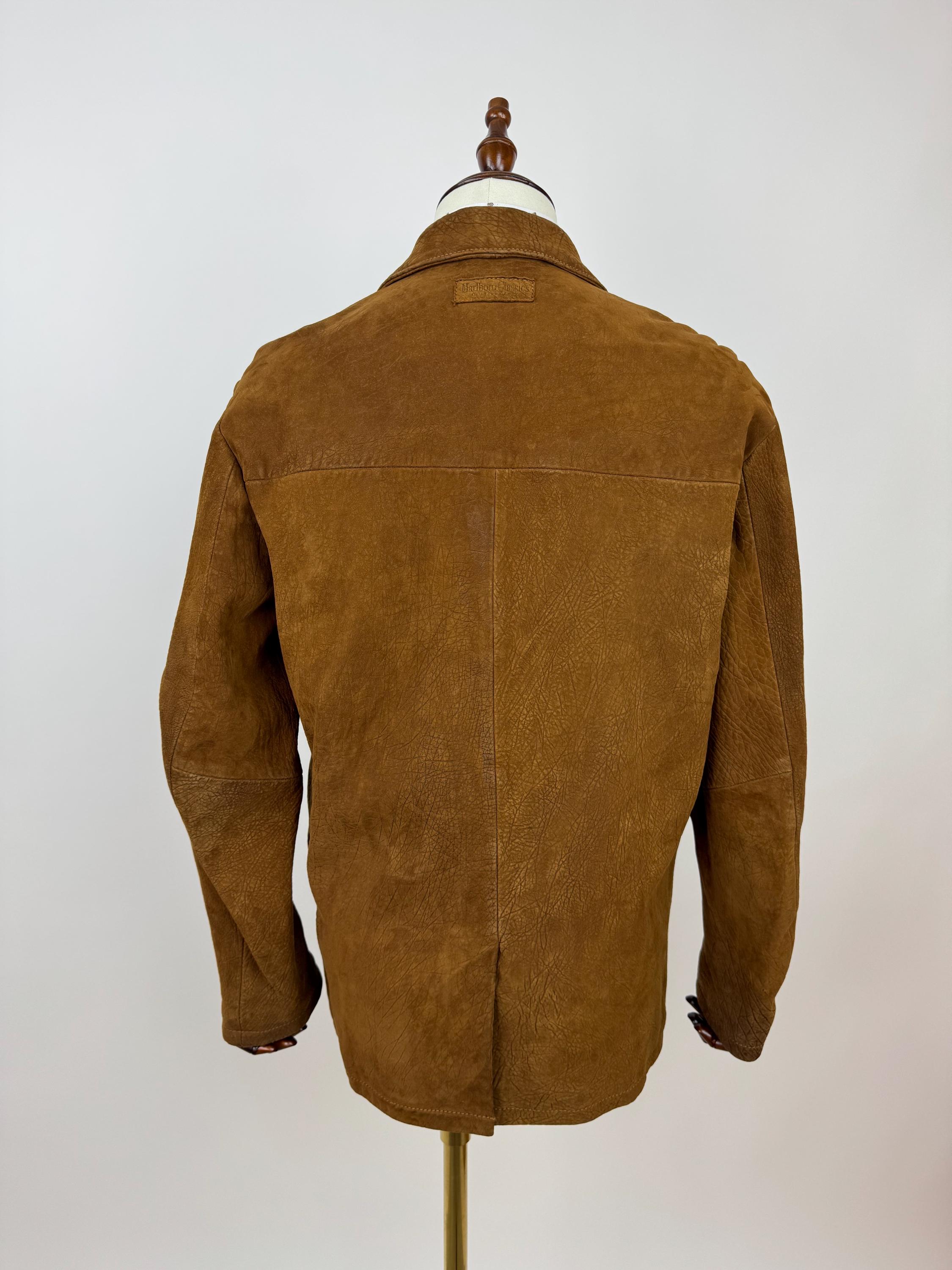 Marlboro Classics Leather Blazer Jacket Vintage Brown Overcoat