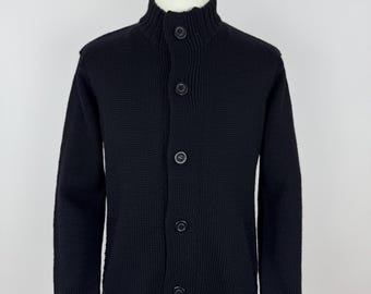 WoolOvers schwere Wollstrickjacke, schwarz, durchgehender Reißverschluss, Herrengröße M