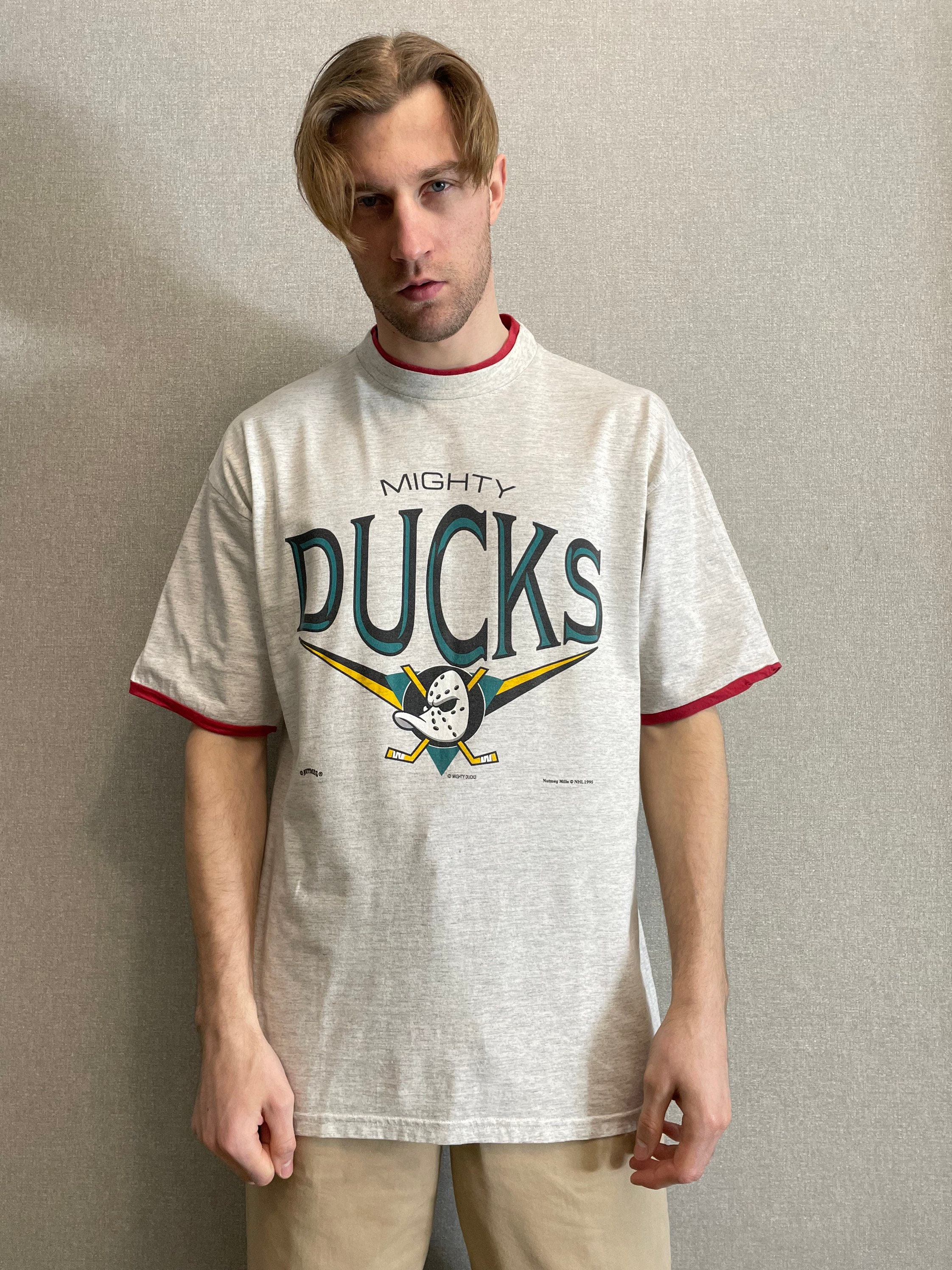 Vtg Deadstock 90s Anaheim Mighty Ducks T-Shirt XL White Nutmeg Mills NHL  Hockey