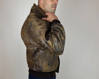 CHEVIGNON Leather Jacket Vintage World Travel Mens Size Medium