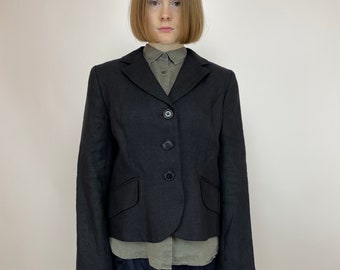 HOBBS Linen Blazer Vintage Womens black summer jacket size 14