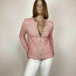 MARC CAIN Knit Blazer full zip pink tweed jacket Womens size 6