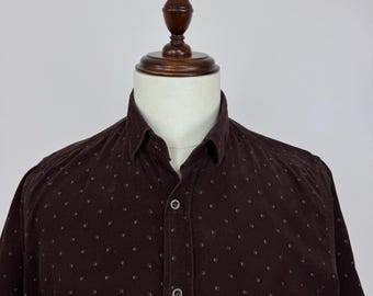 VERRI Studio mens corduroy brown shirt slim fit long sleeve size L