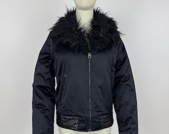 Miss Sixty Fur Trim Jacket Avant Garde style black Bomber Womens size Small