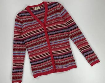WILLIAM LOCKIE Lamswool Womens striped multicolor cardigan cozy avant garde style size 42-S-M