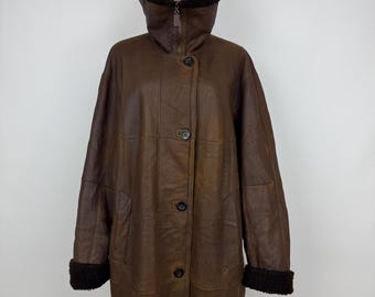Christ Leather coat sheepskin high neck peacoat brown coffe time winter overcoat Women’s size 42