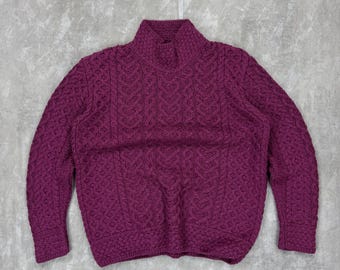 Aran Island, Ireland Sweater Market soft Merino Wool cable knit high neck sweater Womens size XL