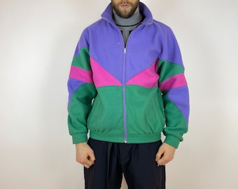Vintage multicolor fleece jacket half zip Mens size L