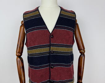 East Quay Mens wool Vest sleeve less sweater stripped pattern Mens size S-M Preppy Style