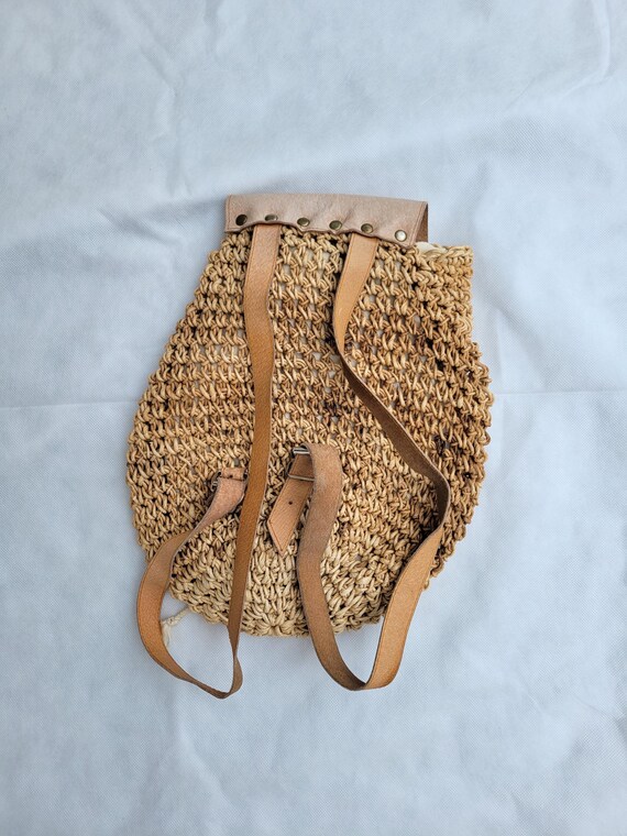 Crown Vintage Wicker Backpack Design Purse Leather Strap 