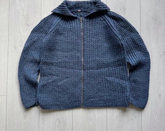 Vintage Hand Knit 100% Wool Cowichan Siwash Sweater Jacket