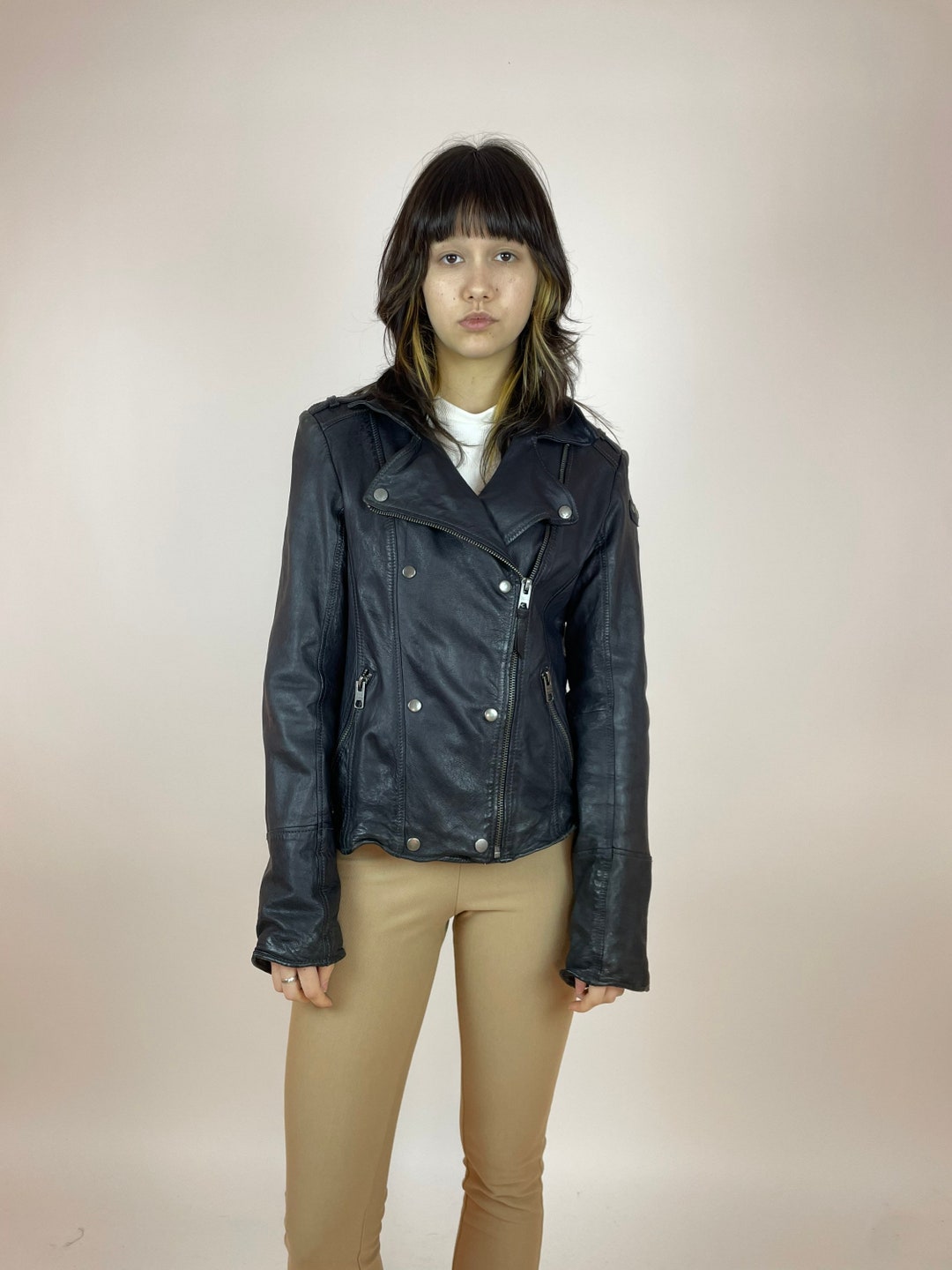 Tigha Sheep Tigha Motorrad Tigha Leather Jacket In Black White