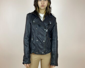 Tigha leather Jacket Womens black biker jacket size Large
