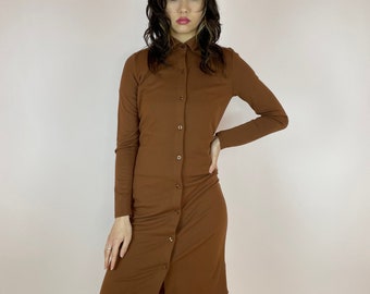 Marc O'Polo Dress brown buttons midi Wrap dress long sleeve Womens size 36