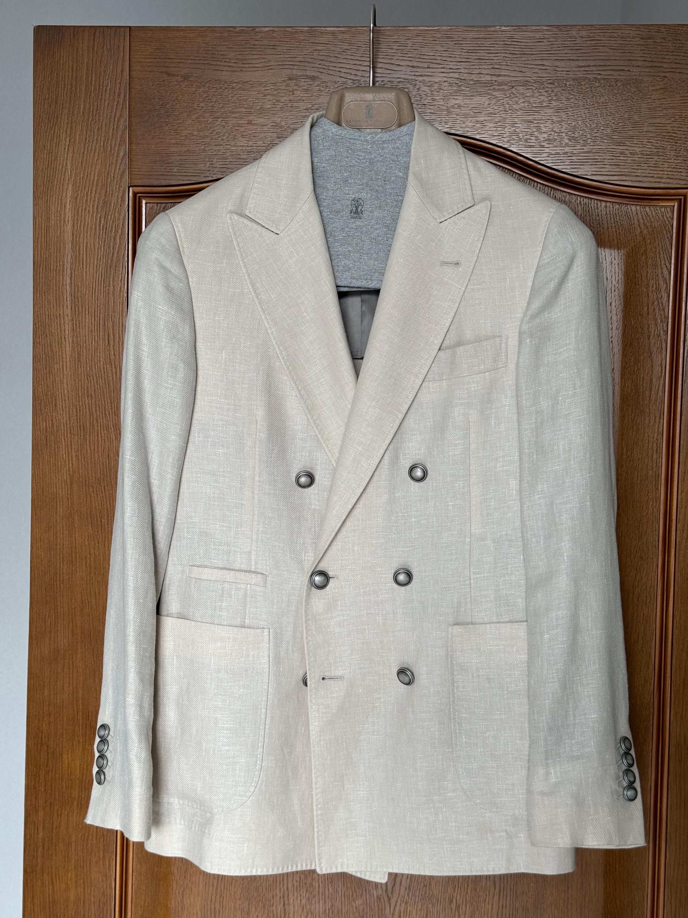 ブルネロ・クチネリ ベージュ リネン、ウール、シルク ダブルブレスト