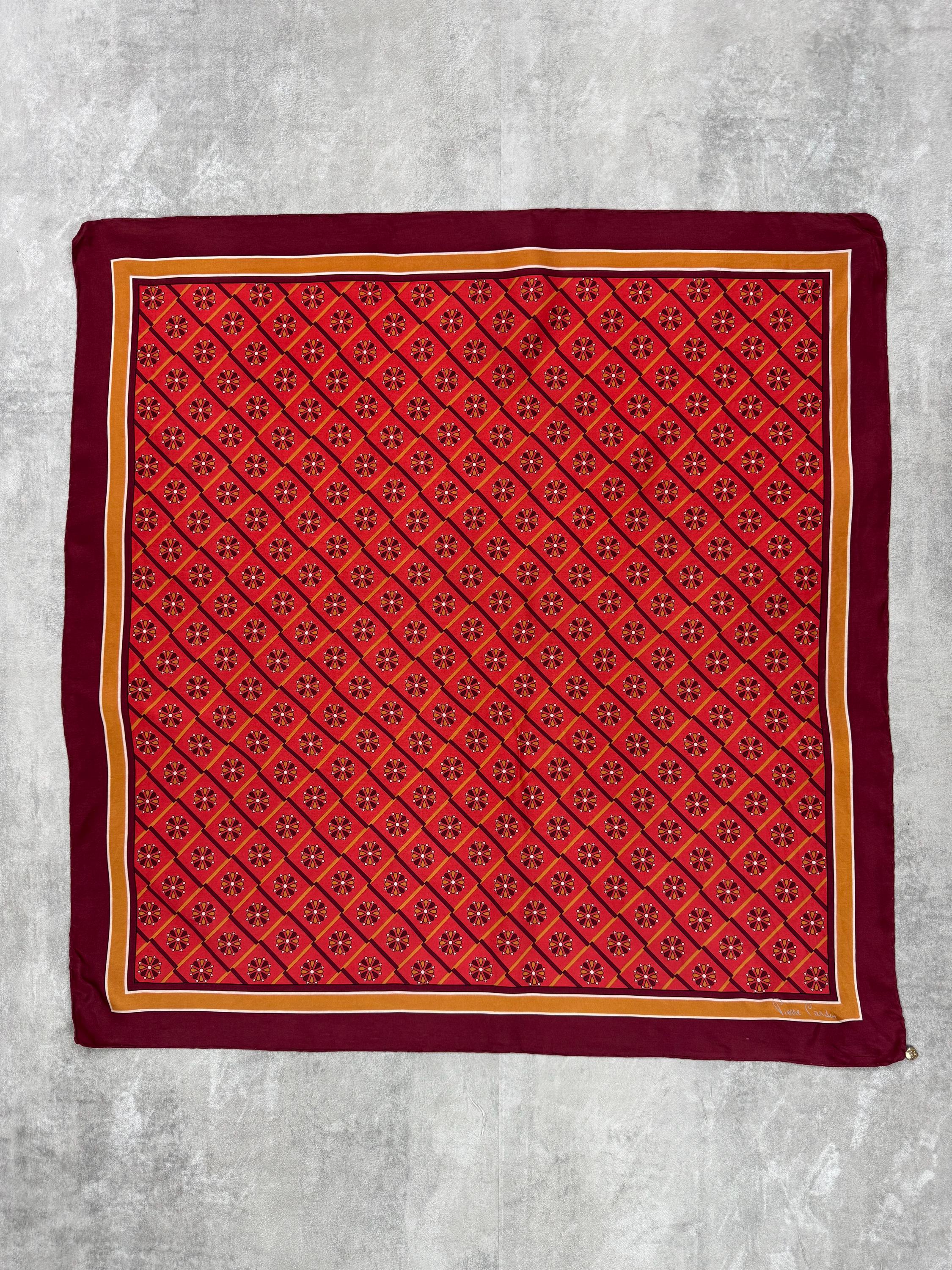 Foulard carré de soie Vintage Pointillés Vert et Beige Cadeau