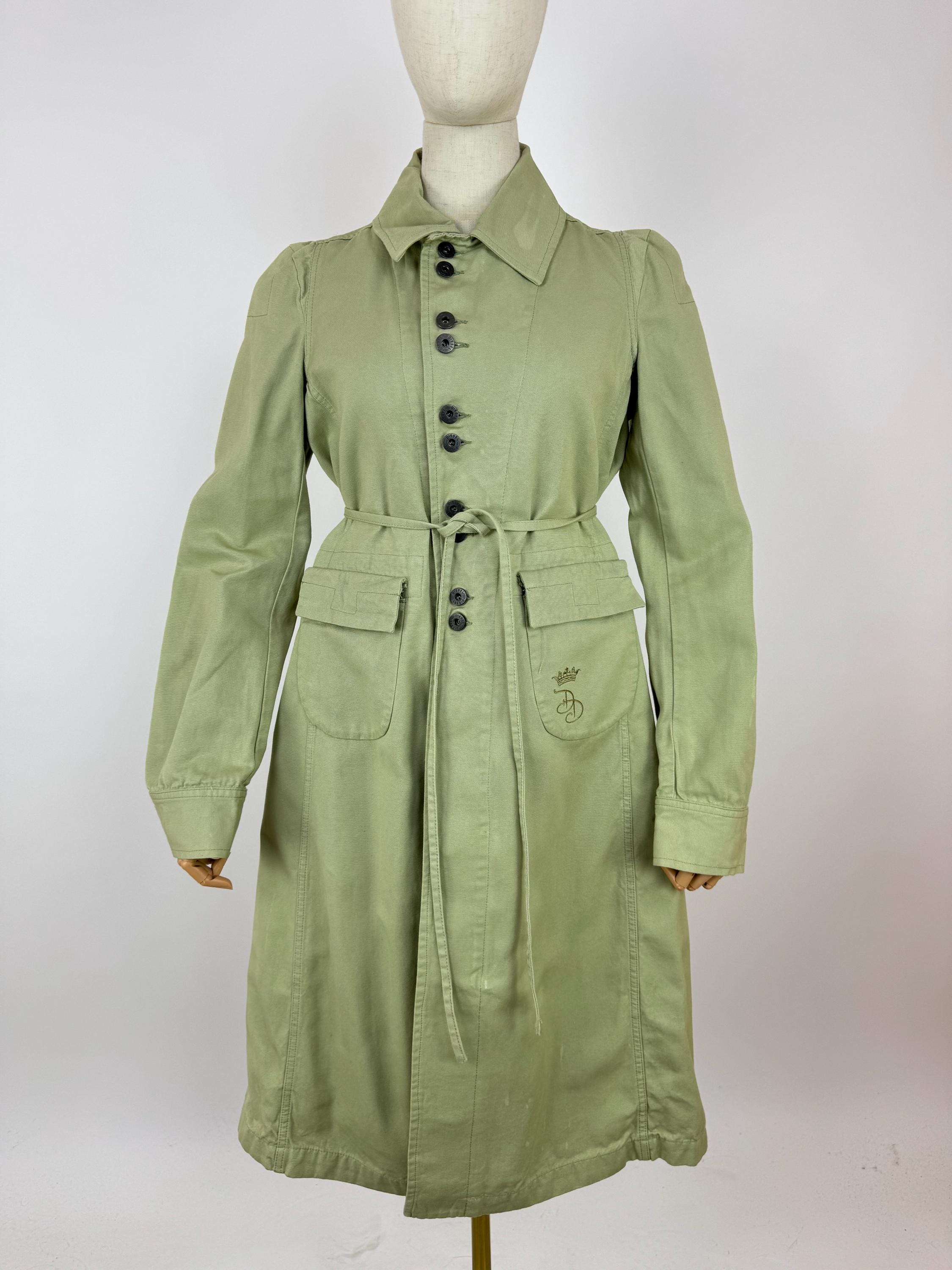 Vintage Diesel Mantel Damen Canvas Trench Hellgrün Archiv Kleidung