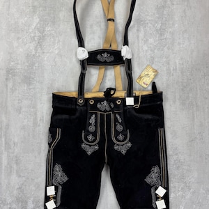 Stockerpoint Leather Shorts Black Leader Bermuda with suspenders Mens Size 58