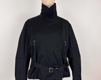 Marithe Francois Girbaud Jacket Avant Garde style black technical belted bag coat Womens size 42