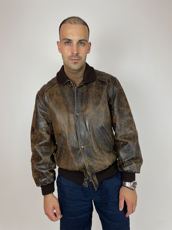 CHEVIGNON Leather Jacket Vintage World Travel Mens Size