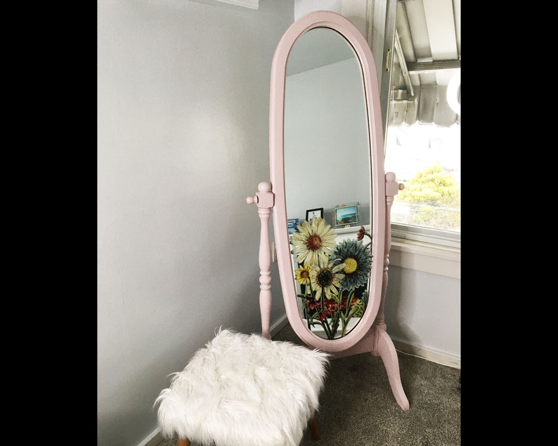 Blush Pink Floor Mirror Cheval mirror Wildflowers Oval Floral Etsy