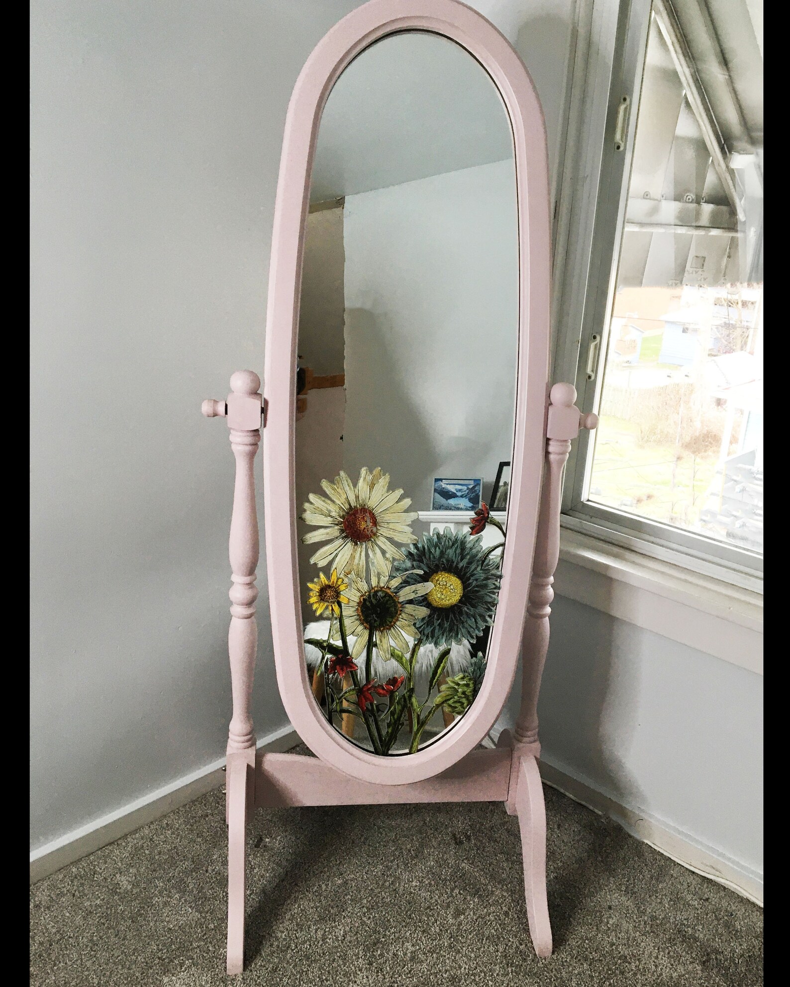 Blush Pink Floor Mirror Cheval mirror Wildflowers Oval Floral Etsy