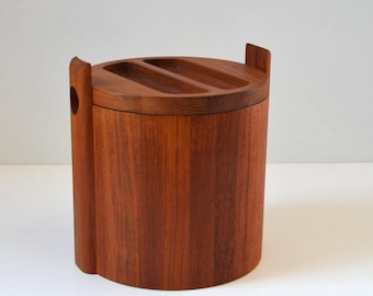 Danish Modern Solid Teak Ice Bucket with White Liner, 1960-70s
