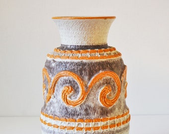 Vintage Italian Pottery Vase in Beige, Orange, & Gray by Nuovo Rinascimento, Italy NR