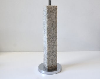Vintage Minimalist Carrara Marble Table Lamp with Carved Surface, in the manner of Walter Von Nessen
