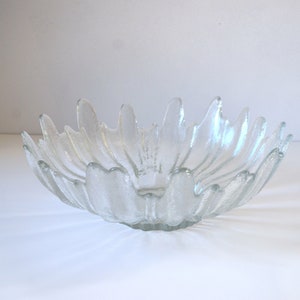 Vintage Scandinavian Modern Ice Glass Crystal Bowl by Nybro Sweden