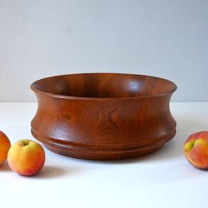 Large 12&quot; Vintage Danish Modern Staved Teak Fruit Bowl by Scanform, Denmark