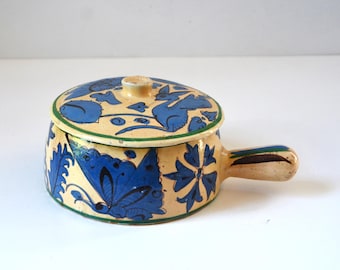 Vintage Hand Painted Folk Art Tlaquepaque Lidded Pot, Mexico, 1940s
