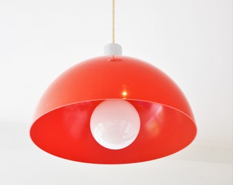 Vintage Space Age Mid Century Modern Red Lucite Pendant Ceiling Light Fixture