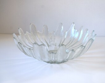 Vintage Scandinavian Modern Ice Glass Crystal Bowl by Nybro Sweden