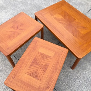 Danish Modern Teak Side Tables and Matching Coffee Table by Uldum Møbelfabrik, Denmark Set of 3 image 2