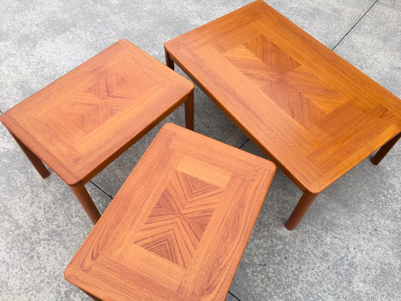 Danish Modern Teak Side Tables and Matching Coffee Table by Uldum Møbelfabrik, Denmark Set of 3 image 2