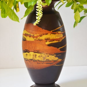 Mid-Century Royal Haeger Drip Glaze Earth Wrap 13.5 Vase in Brown with Yellow and Orange image 4