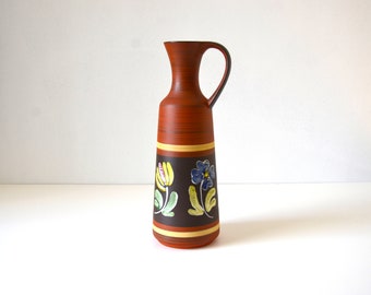 Mid-Century West German Pottery Vase with Flowers by Dümler and Breiden