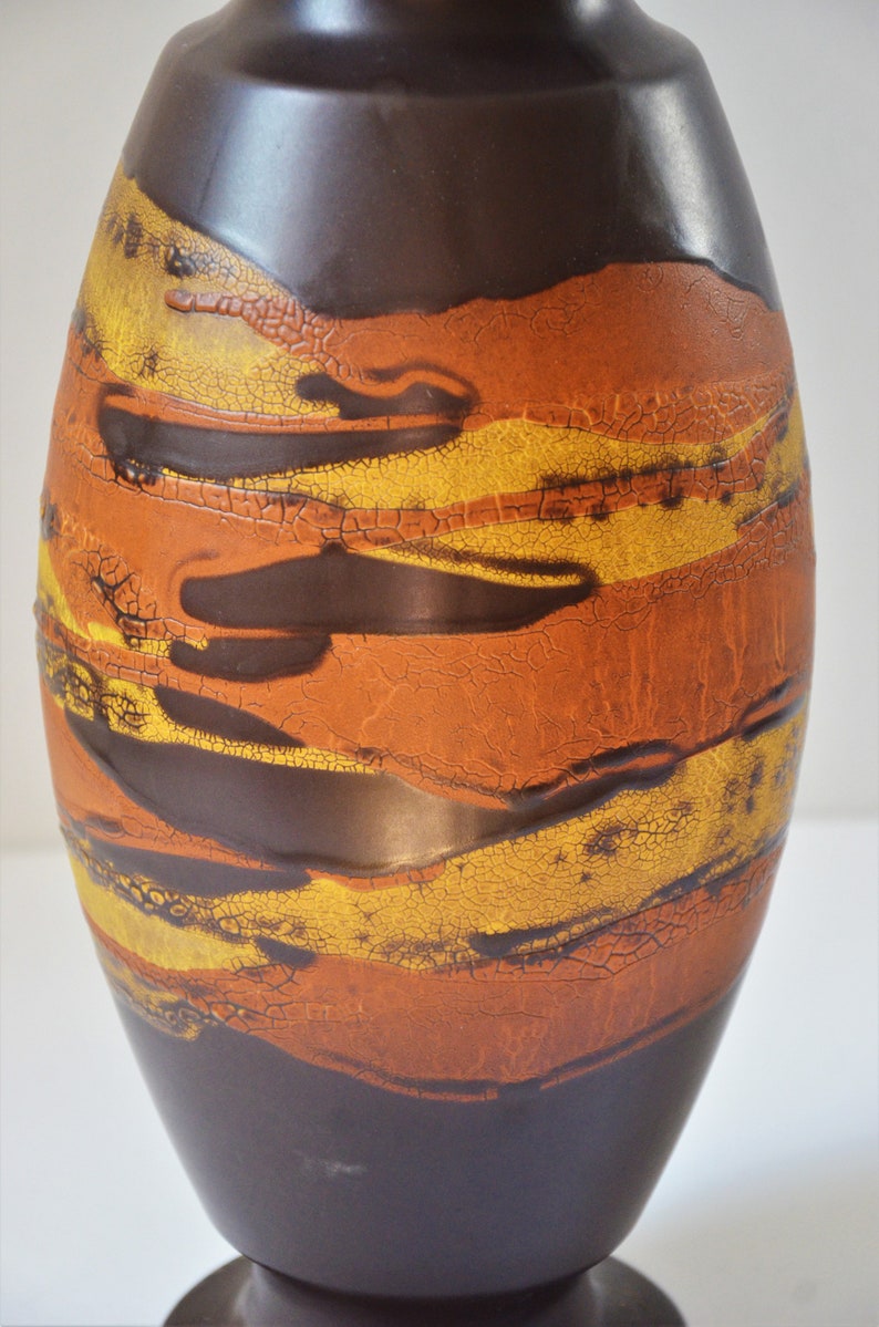 Mid-Century Royal Haeger Drip Glaze Earth Wrap 13.5 Vase in Brown with Yellow and Orange image 5